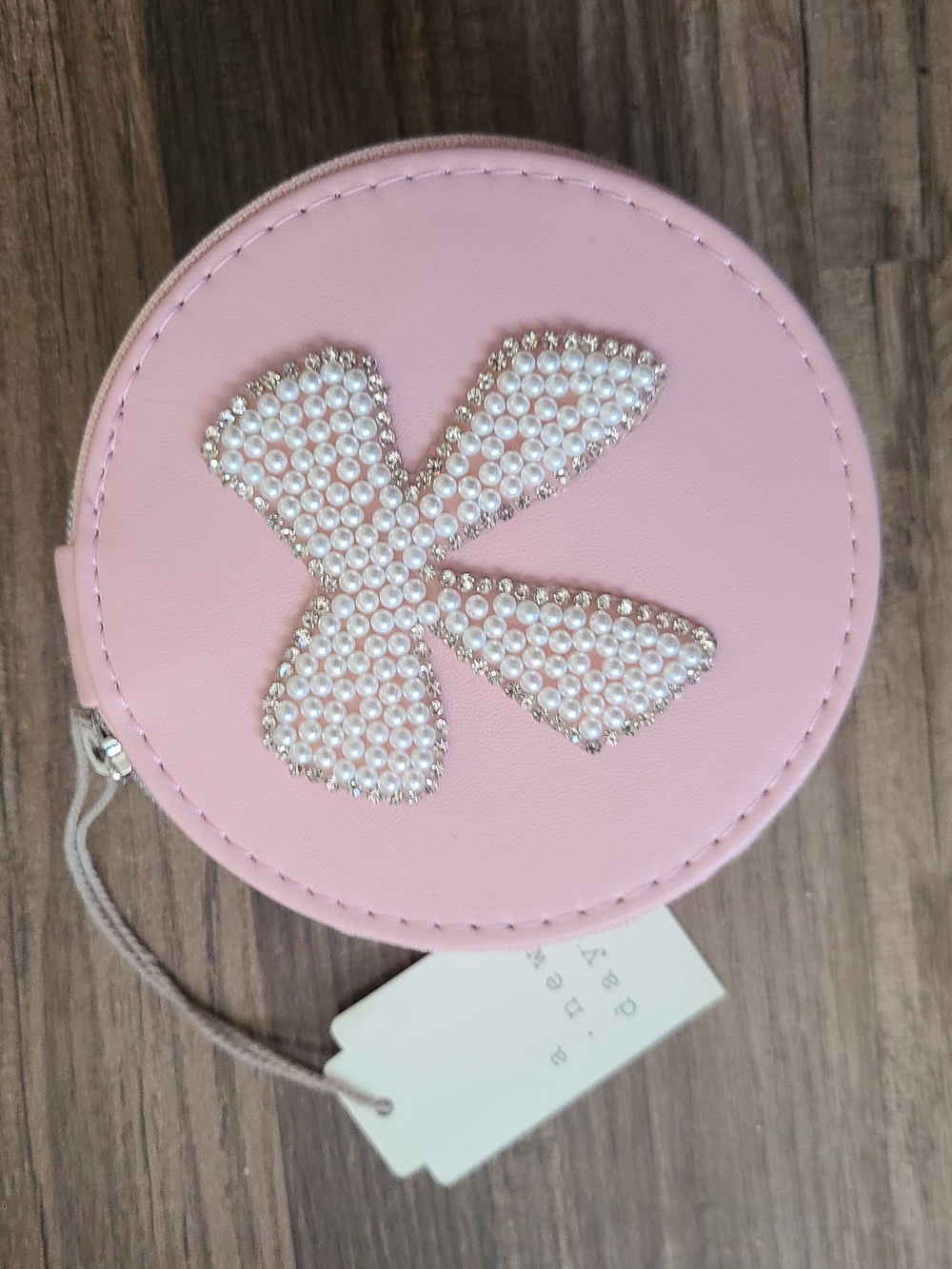 a new day Pink Round Coin Purse with Pearl Bow Accent